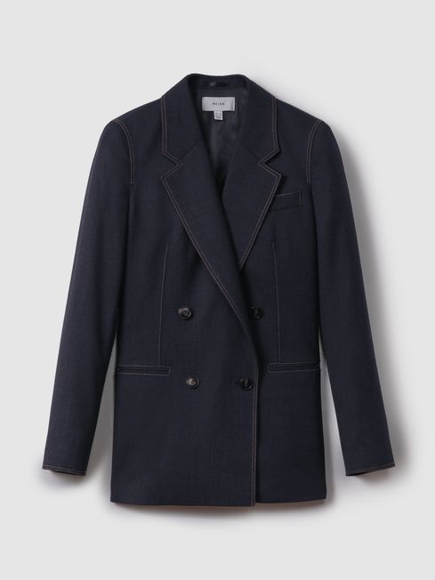 Reiss Navy Raven Wool Blend Denim Look Suit Blazer | Reiss US