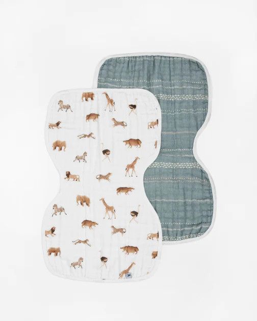 Organic Cotton Muslin Burp Cloth 2 Pack - Animal Crackers + Stillwater Stitch | Little Unicorn