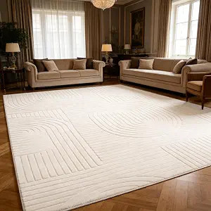 Beige 8x10 Solid Color Area Rug – Washable Living Room Rug, Ultra Soft High-Low Pile Textured C... | Amazon (US)