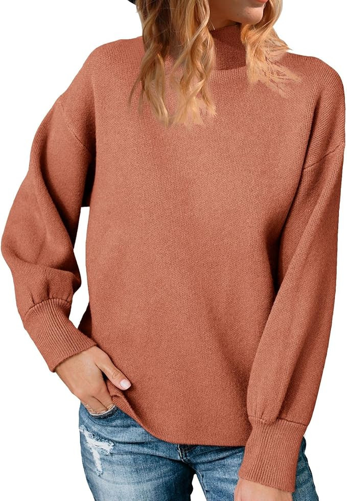 Laseily Women’s Mock Neck Pullover Sweaters Long Sleeve Ribbed Knit Loose Slouchy Jumper Tops | Amazon (US)