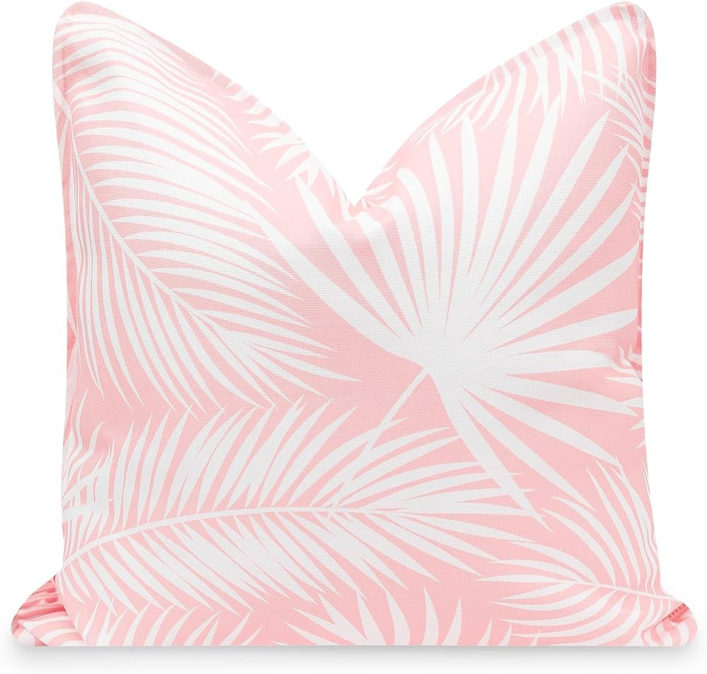 Hofdeco Premium Coastal Patio Indoor Outdoor Pillow Cover Only, 20"x20" Water Repellent for Backyard, Couch, Blush Pink Palm Leaf | Amazon (US)