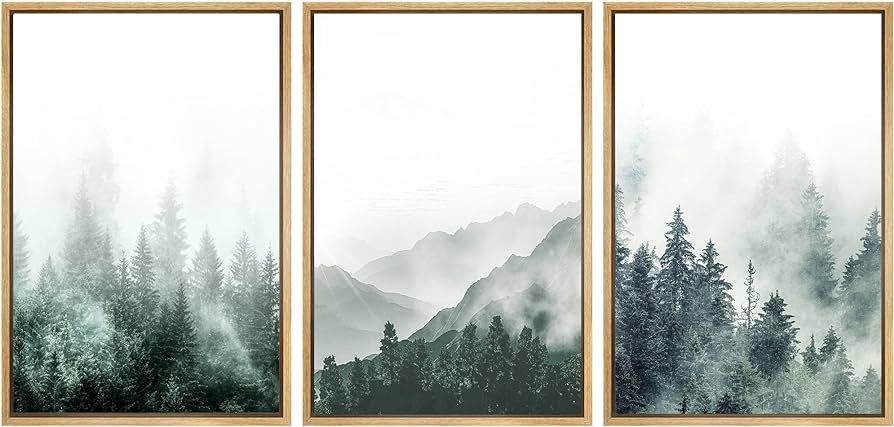 SIGNWIN Framed Canvas Print Wall Art Woodland Nursery Decor Set Misty Green Mountain Forest Valle... | Amazon (US)