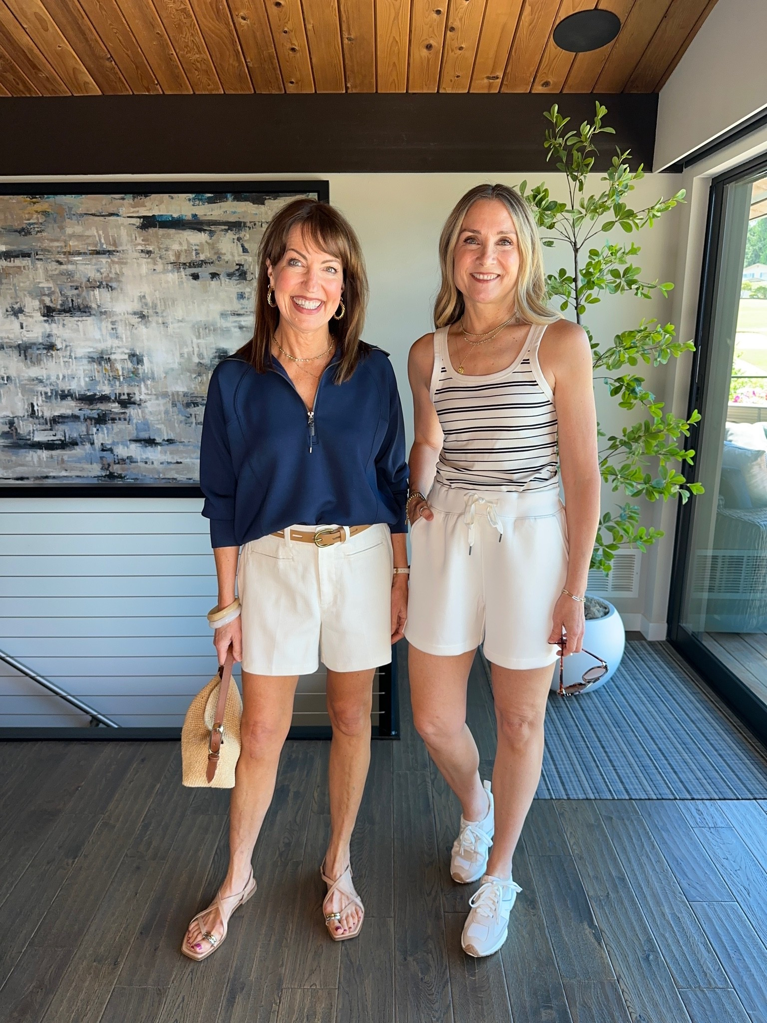 New summer style from @Spanx ! White shorts always look so polished and these are made from incredible linen and AirEssentials fabric. They’re a dream! So classic chic paired with a navy half zip and striped tank. Krista is wearing small and I’m wearing small in the tank and medium in shorts.

#LTKootd #LTKOver40 #LTKTravel