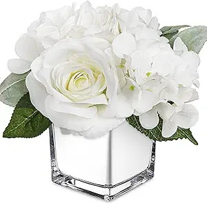 Artificial Flowers in Vase Fake Silk Hydrangea Rose Flower Arrangement Faux Potted Flowers for In... | Amazon (US)