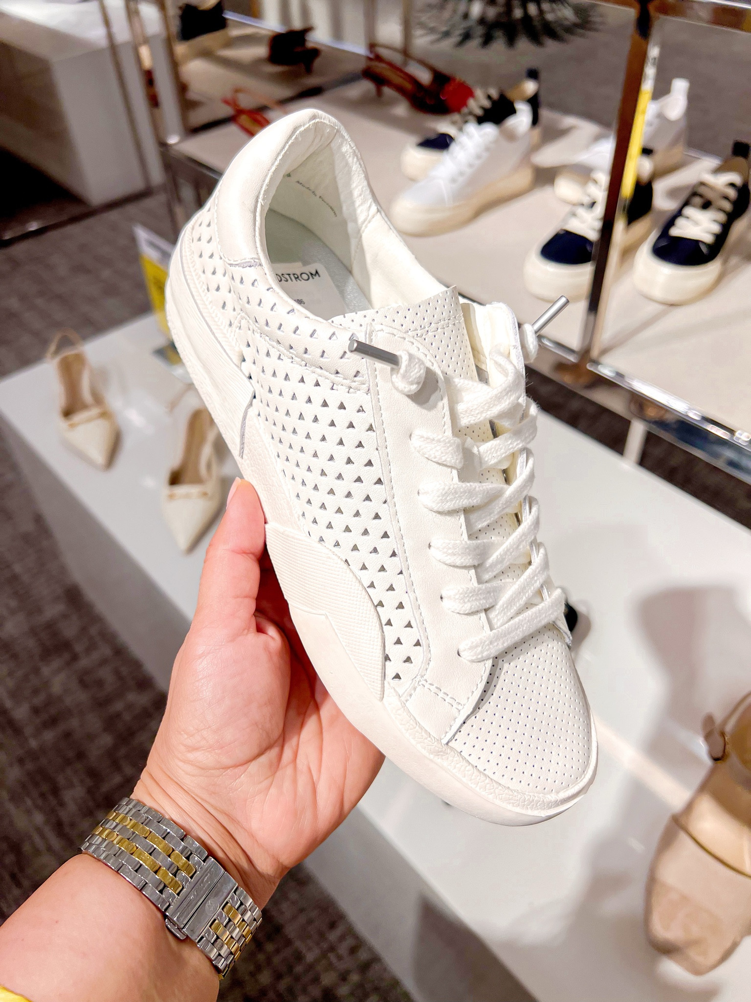 Dolce Vita white perforated sneakers. Such a cute casual sneaker that can be worn with jeans, pants, shorts, skirts and dresses!

Sneakers, white sneakers, casual sneakers, casual shoes, back to school shoes, back to school sneakers

#LTKBacktoSchool #LTKTravel #LTKShoeCrush