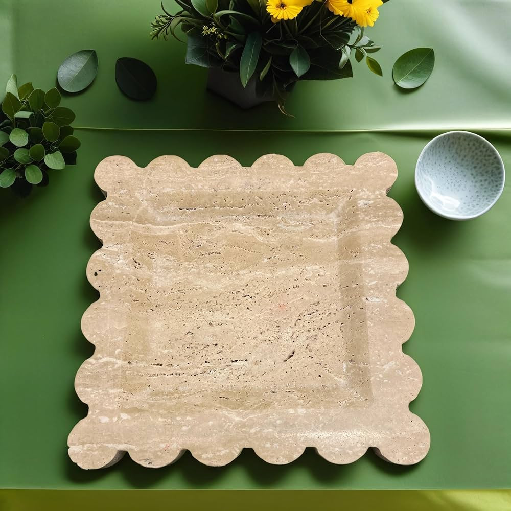 Natural Travertine Decorative Tray, Square Marble Stone Scalloped Tray, Handmade Marble Trays for... | Amazon (US)