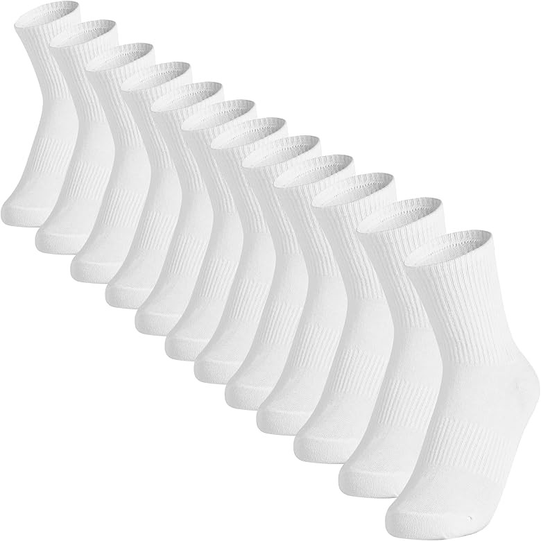 12 Packs Crew Socks for Womens and Men Cushioned Long Socks Cotton Athletic Socks for Hiking Runn... | Amazon (US)
