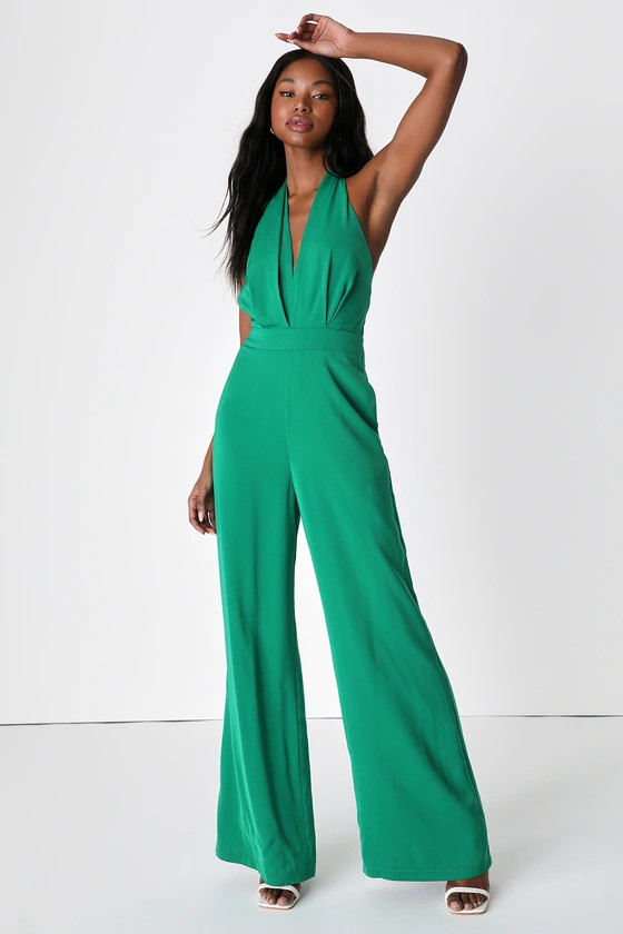 Signature Chic Green Halter Wide-Leg Jumpsuit | Lulus (US)