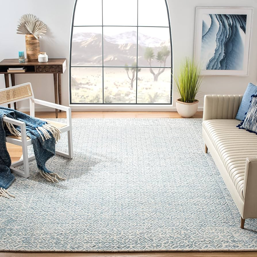 SAFAVIEH Abstract Collection Area Rug - 8' x 10', Blue & Ivory, Handmade Wool, Ideal for High Tra... | Amazon (US)