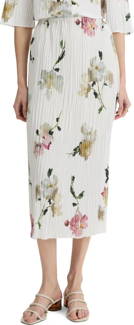 Vince Wilted Peony Plissé Drawstring Midi Skirt | Nordstrom | Nordstrom