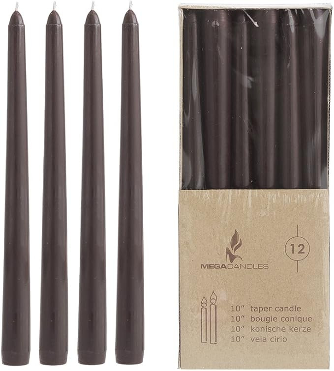 Mega Candles 12 pcs Unscented Brown Taper Candle, Hand Poured Wax Candles 10 Inch x 7/8 Inch, Hom... | Amazon (US)
