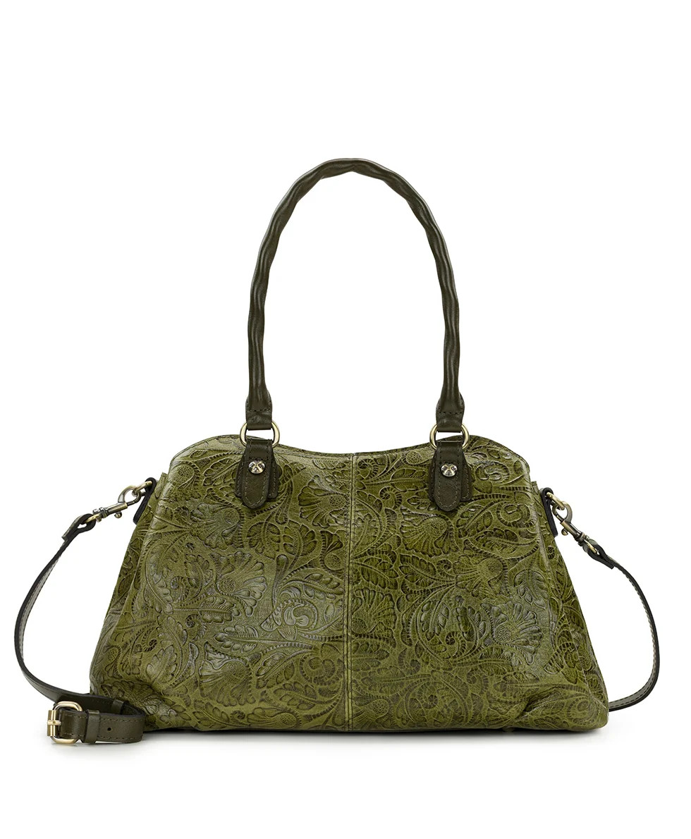 Johanne Satchel | Brazilian Supple Tooled | Olive | Patricia Nash Designs