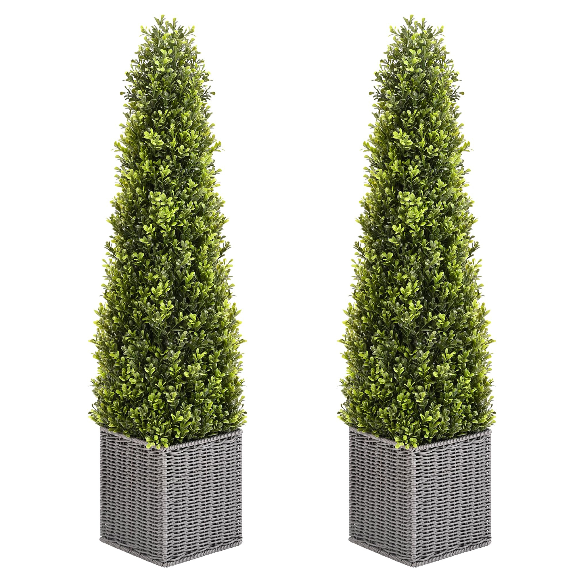 48 Inch Artificial Boxwood Outdoor Topiary Tree Set of 2, 4FT Potted Boxwood Tree Cone Topiary Ar... | Amazon (US)