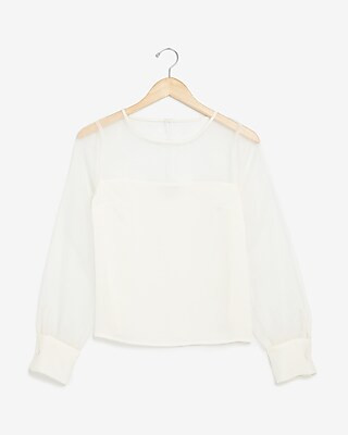 Organza Long Sleeve Satin Top | Express