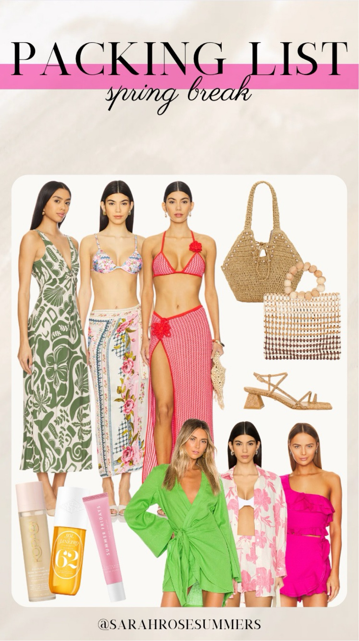 Packing list for spring break warm weather trip! Resort wear. Beach fit outfit. Swimsuits and coverups. Dresses for beach. Handbags and shoes 

#LTKItBag #LTKStyleTip #LTKTravel