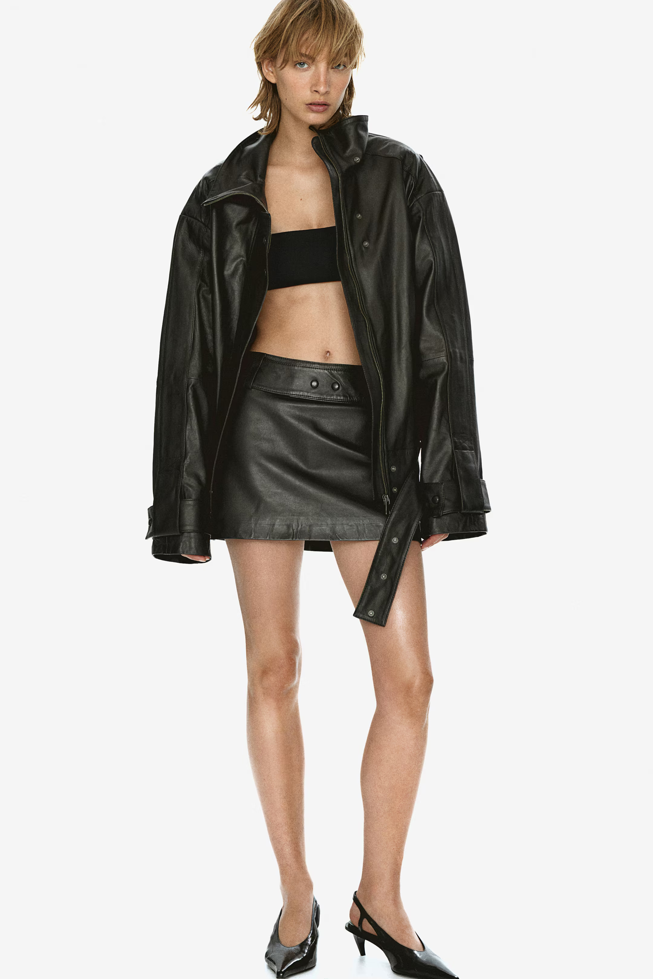 Belted leather mini skirt - Dark brown - Ladies | H&M GB | H&M (UK, MY, IN, SG, PH, TW, HK)