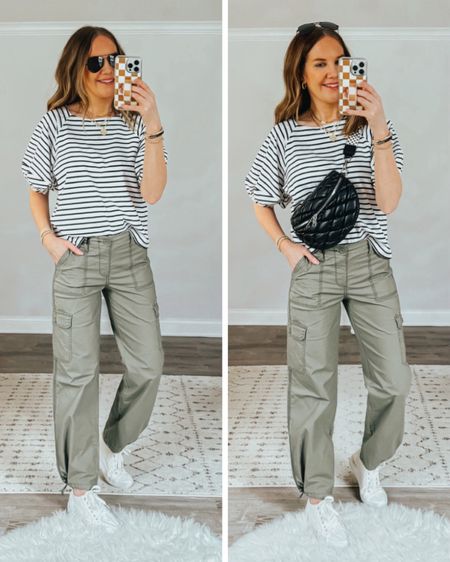 These cargo pants are fully stocked and on clearance for $13! They are my favorite pair that I own! Size down if between, they have elastic in the back. They’re right on trend and can be worn straight leg or cinched at the ankle. I sized down to a small in both the top and the pants.



Walmart outfit, spring outfit idea, casual spring outfit, affordable fashion, mom outfit, Walmart fashion finds, puff sleeve top, work from home outfit, comfy chic, easy outfit idea, how to style cargos, inclusive fashion, over 40 fashion



#LTKsalealert #LTKstyletip #LTKSeasonal
