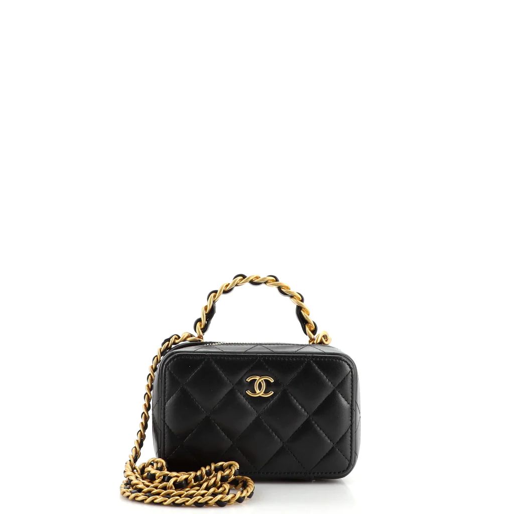 CC Chain Handle Zip Around Vanity Case with Chain Quilted Lambskin Mini | Rebag