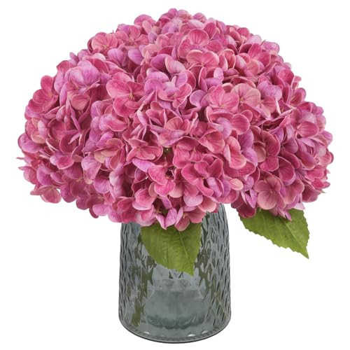IPOPU 6PCS Real Touch Hydrangea Artificial Flowers Fuchsia Faux Hydrangeas with Short Stems Latex Realistic Fake Flowers for Home Decor Party Floral Arrangements Wedding Bouquet Centerpiece（Fuchsia | Amazon (US)