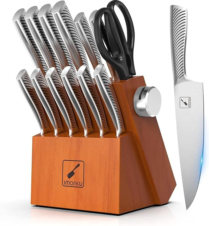 imarku Knife Set with Block for Kitchen, 14PCS High Carbon Stainless Steel Knife Set, One-piece D... | Amazon (US)