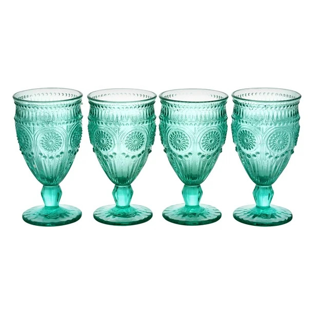 The Pioneer Woman Adeline 12-Ounce Footed Glass Goblets, Set of 4, Tuquoise | Walmart (US)