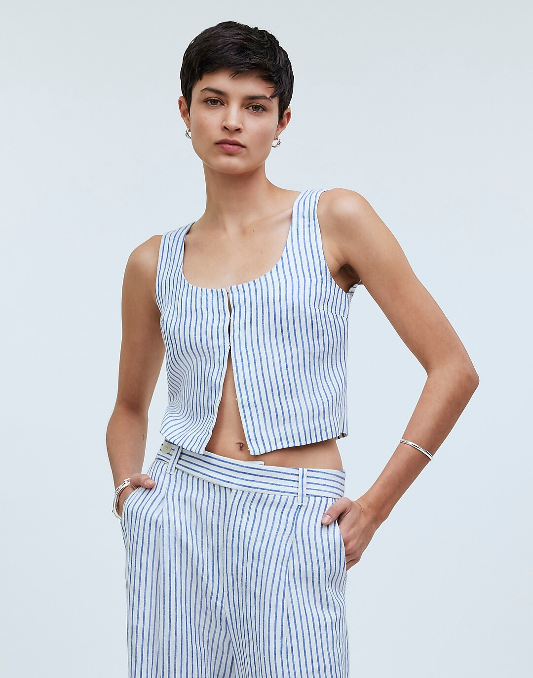Scoopneck Crop Tank in Stripe 100% Linen | Madewell