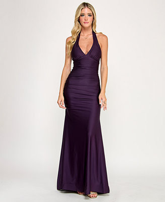 Juniors' Ruched Sleeveless Halter Gown | Macy's