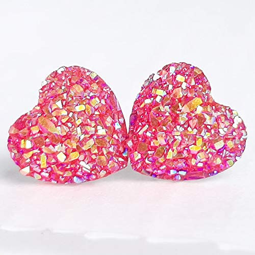 Hot Pink Druzy Heart Stud Earrings - Valentine's Gift - Hypoallergenic Titanium Posts | Amazon (US)
