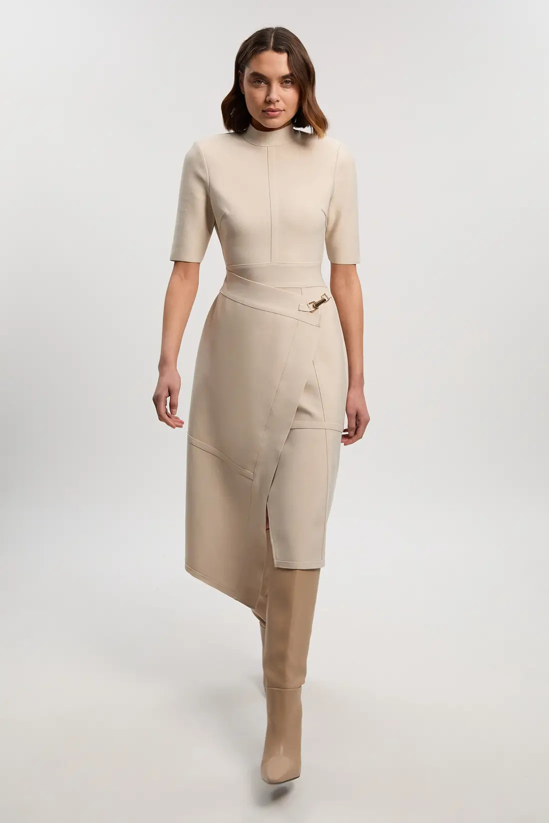 Petite Figure Form Bandage Asymmetric Knit Midi Dress | Karen Millen