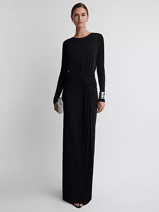 Reiss Dora Cut-Out Diamante Back Jersey Maxi Dress, Black | John Lewis (UK)