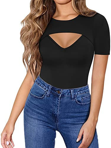 HERLOLLYCHIPS Womens Long Sleeve Tops Cut Out Front Ribbed Fitted Sexy Casual Dressy Fall Tee T-S... | Amazon (US)