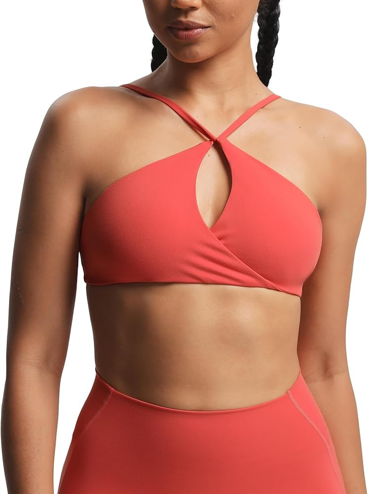 Aoxjox Women's Workout Sports Bras Fitness Adjusted Ariel Halter Bra Yoga Crop Tank | Amazon (US)