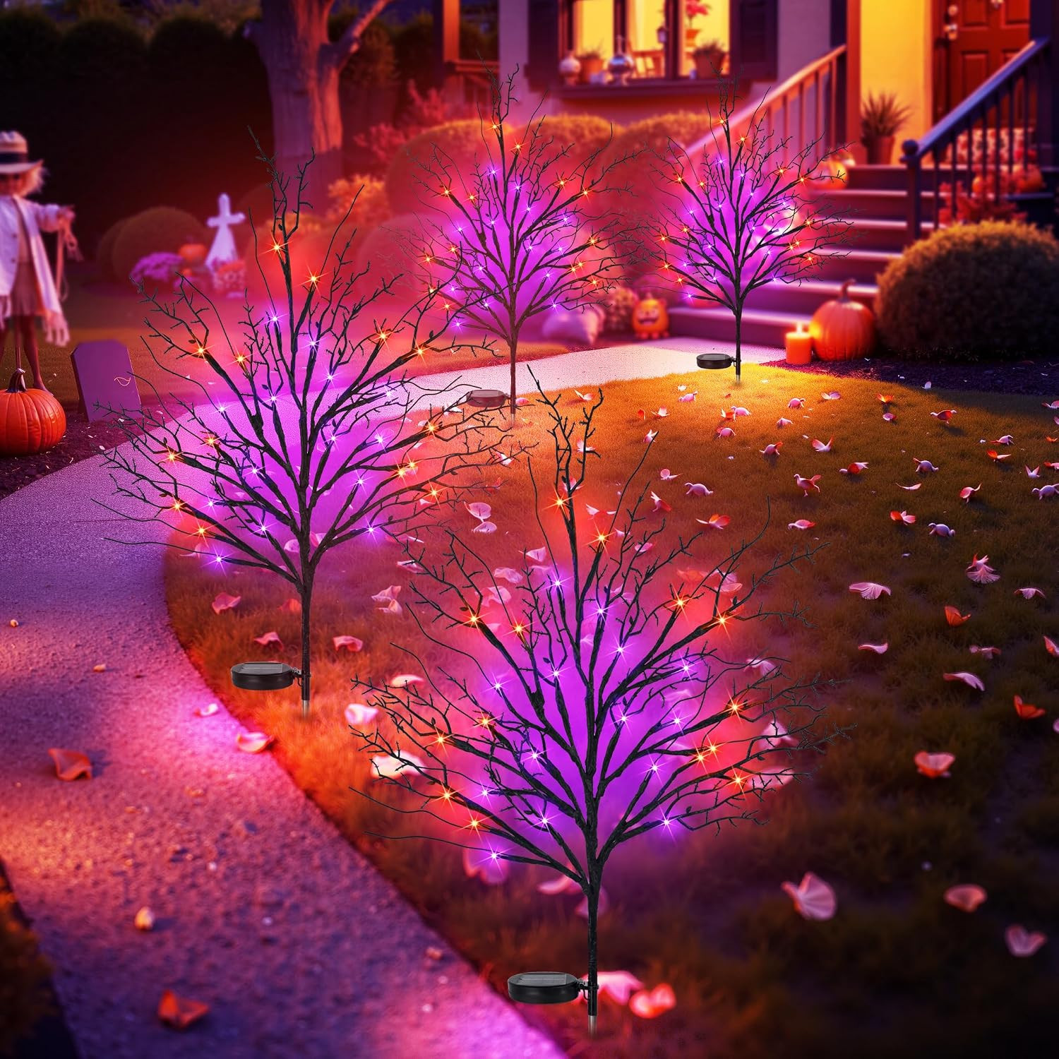 Halloween Tree Solar Pathway Lights Outdoor, 4Pack, Purple | Amazon (US)