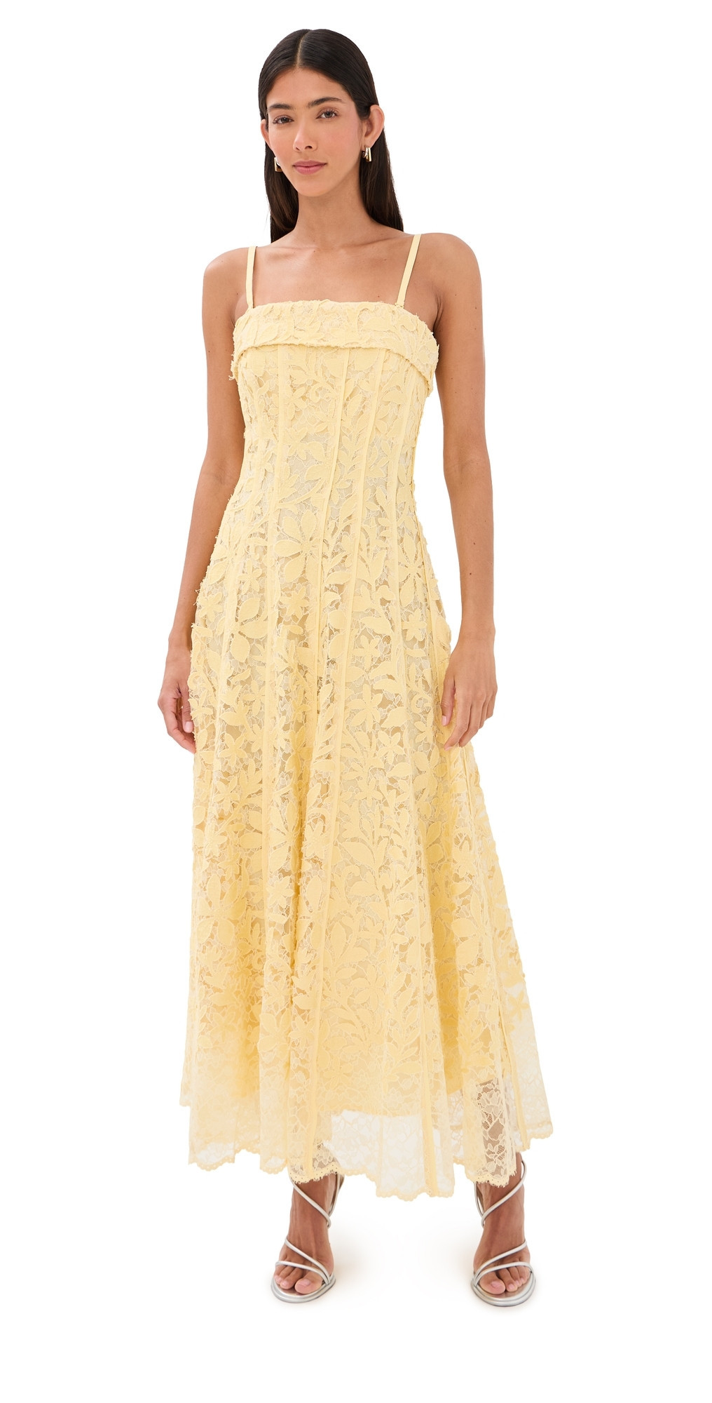 SIMKHAI Imogen Cotton Lace Bustier Midi Dress Buttercream 4 | Shopbop