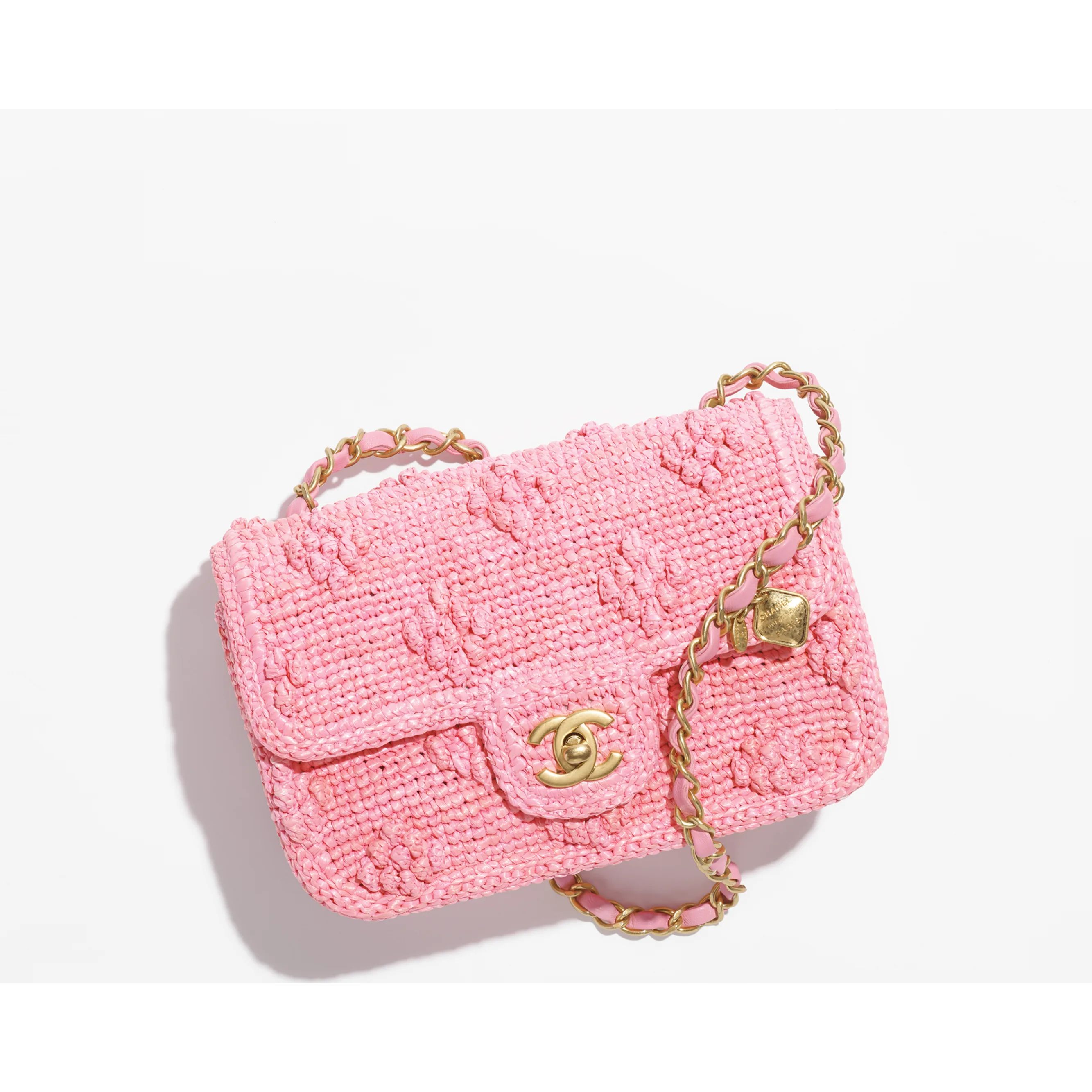 Mini flap bag, Raffia effect braided & gold-tone metal, light pink — Fashion | CHANEL | Chanel, Inc. (US)