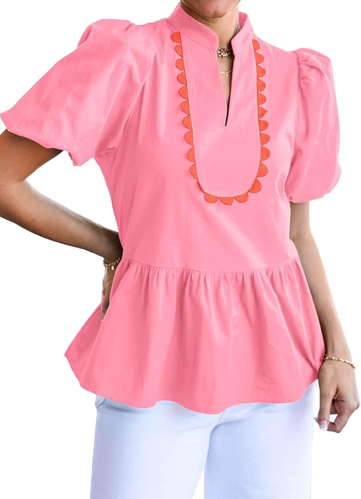 Cicy Bell Womens Puff Sleeve Peplum Blouses Ruffle V Neck Summer Casual Tops Babydoll Loose Fit S... | Amazon (US)