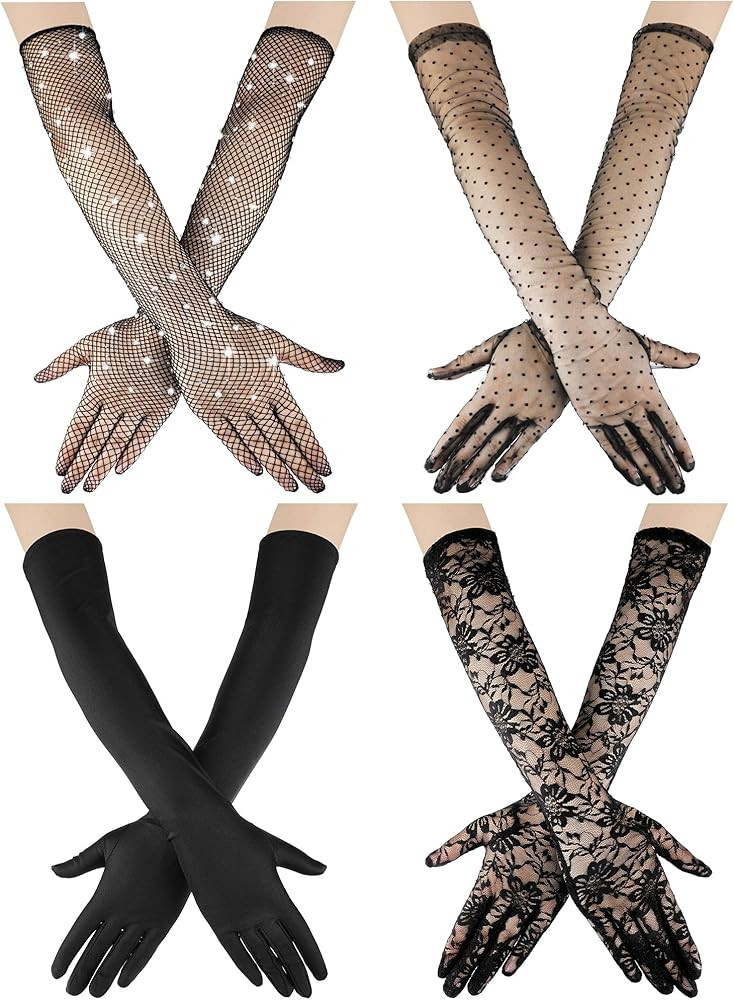 Zhanmai 4 Pairs Women's Long Satin Finger Gloves Elbow Length Opera Bridal Dance Gloves Floral Women | Amazon (US)