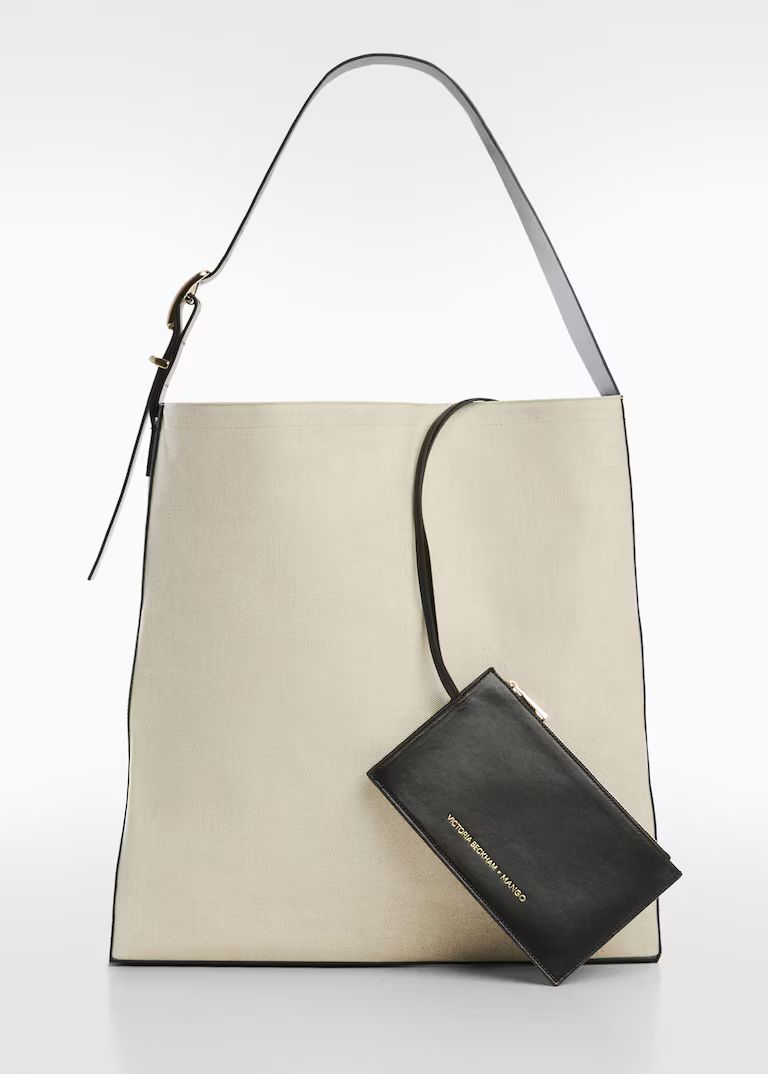 Contrast-leather canvas maxi bag -  Women | Mango United Kingdom | MANGO (UK)