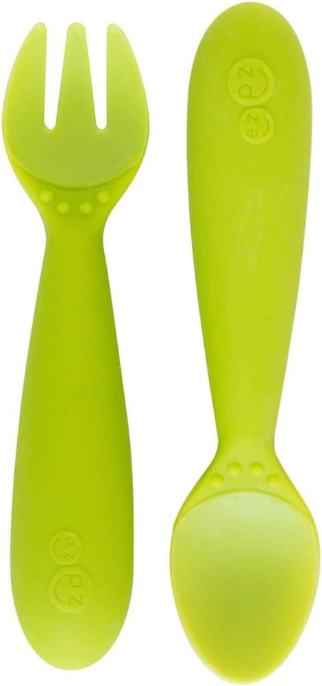 ezpz Mini Utensils (Fork & Spoon in Lime) - 100% BPA Free Fork and Spoon for Toddlers First Foods... | Amazon (US)