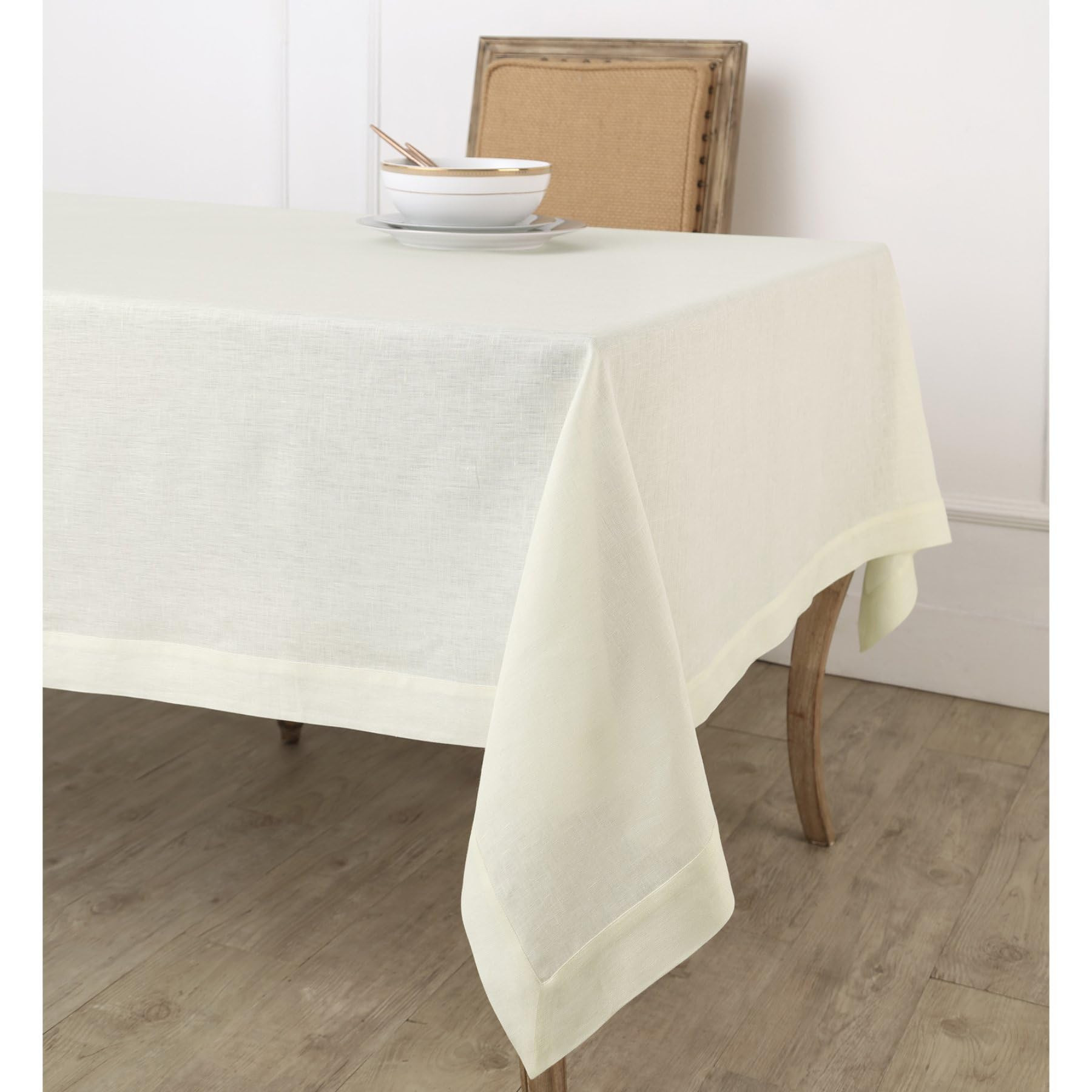 Solino Home Linen Ivory Tablecloth 60 x 108 Inch - 100% Pure Linen Rectangular Tablecloth - Machi... | Amazon (US)