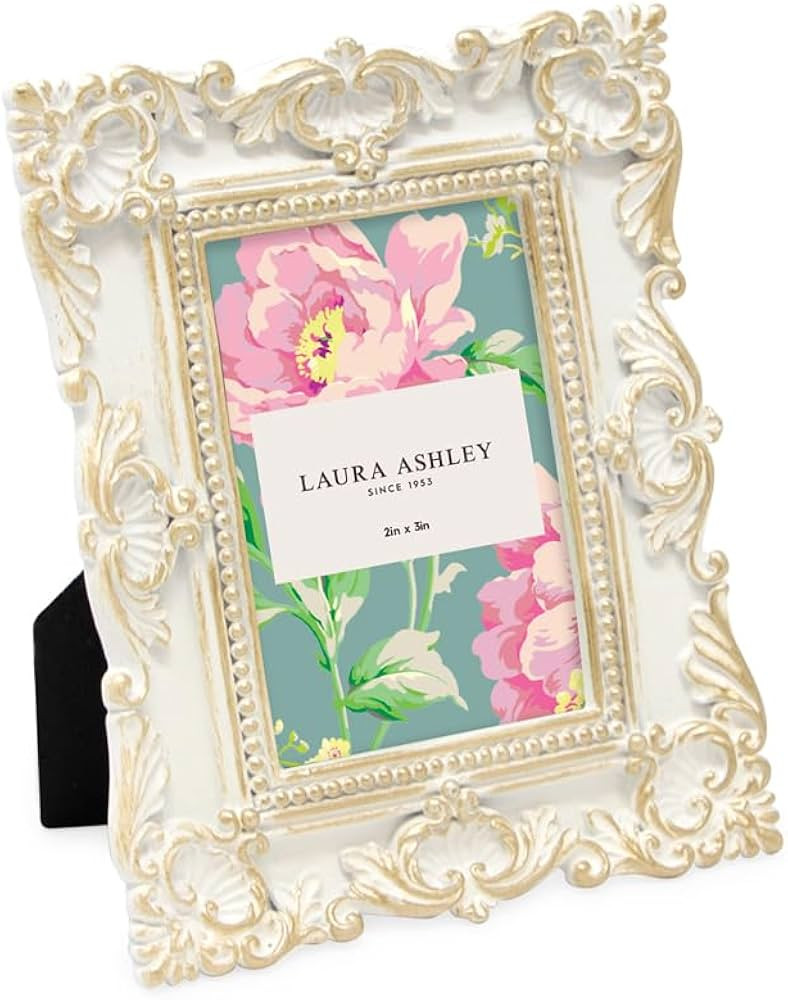 Laura Ashley 2x3 White W/Gold Ornate Textured Hand-Crafted Resin Picture Frame with Easel, for Ta... | Amazon (US)