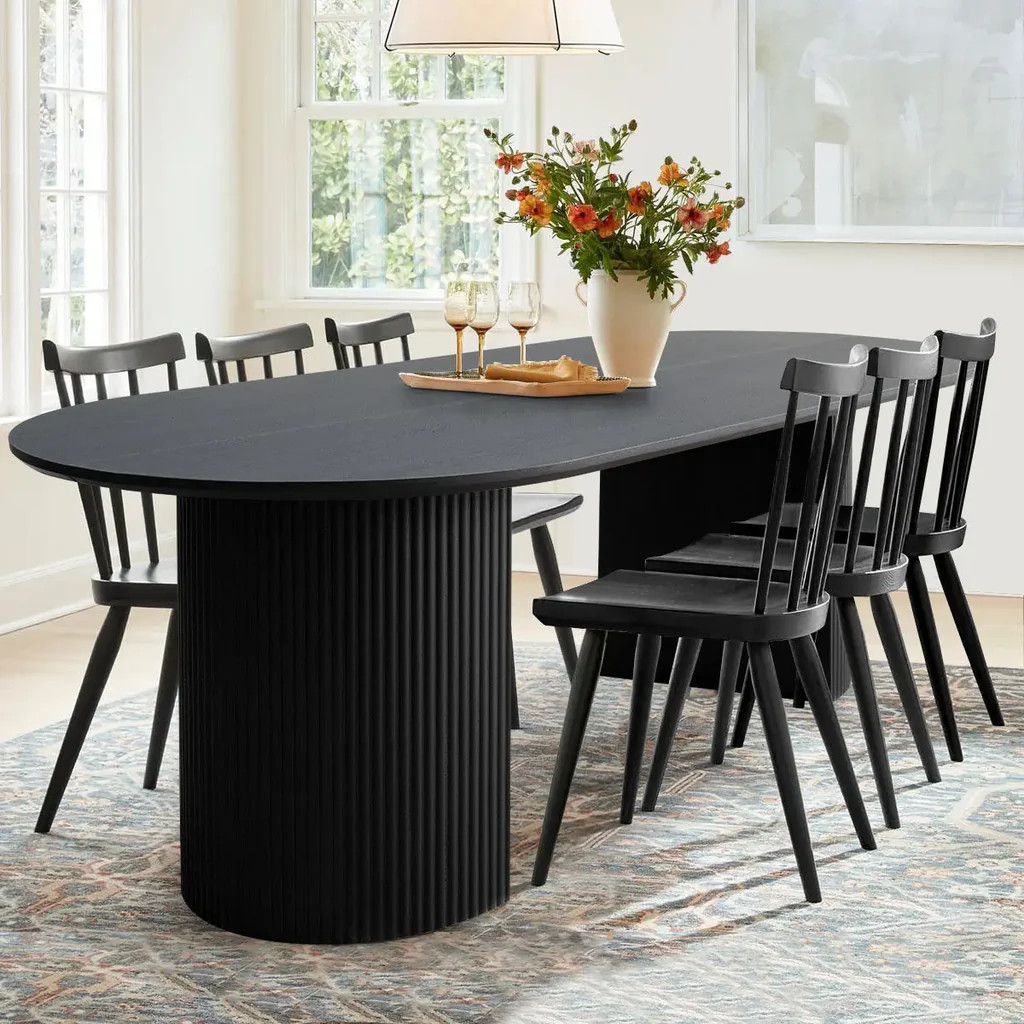 Dwen 79" Modern Large Roman Pillar Oval Dining Table | Pop Maison