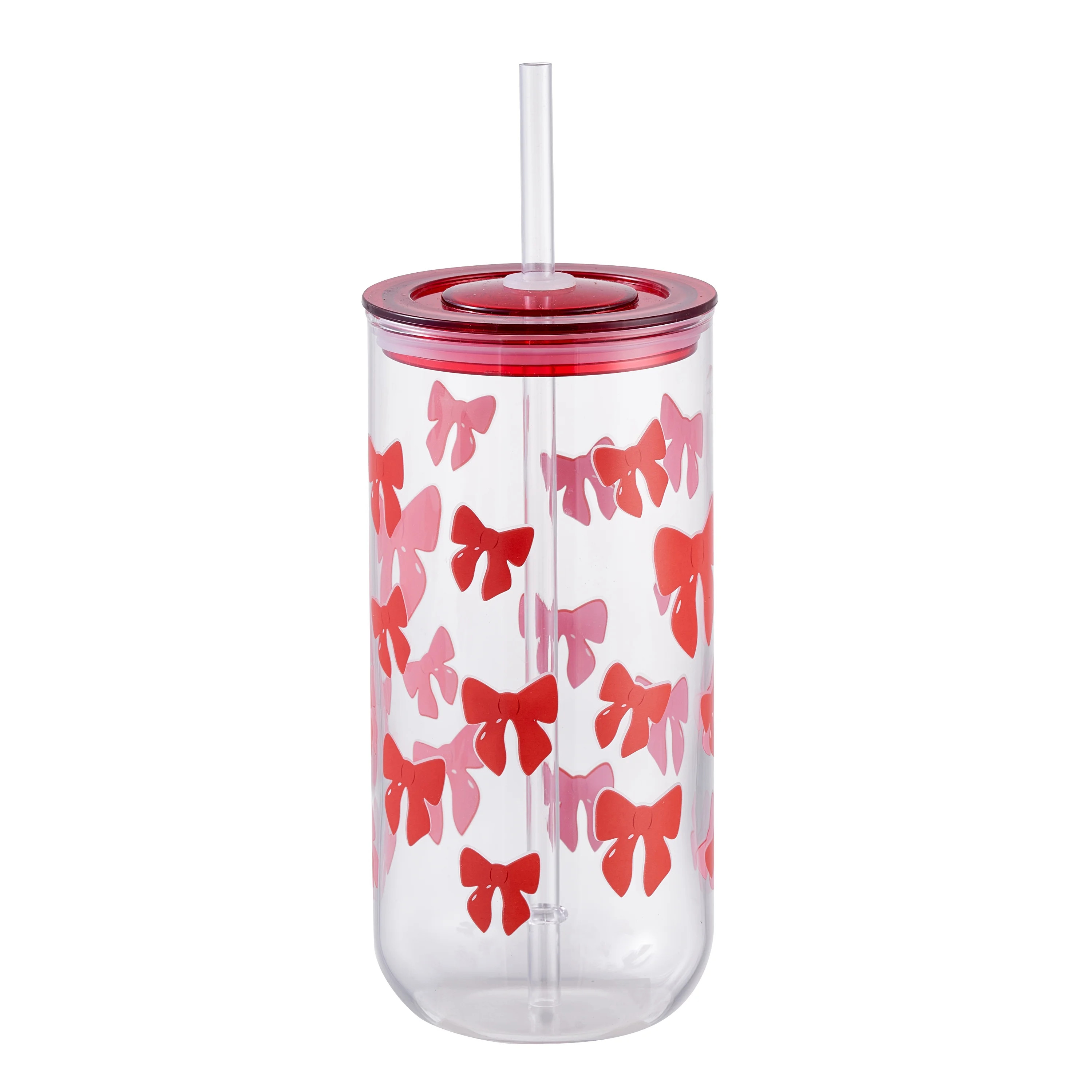 Bows Can Sipper Glass with Lid 20 OZ Holiday Time | Walmart (US)