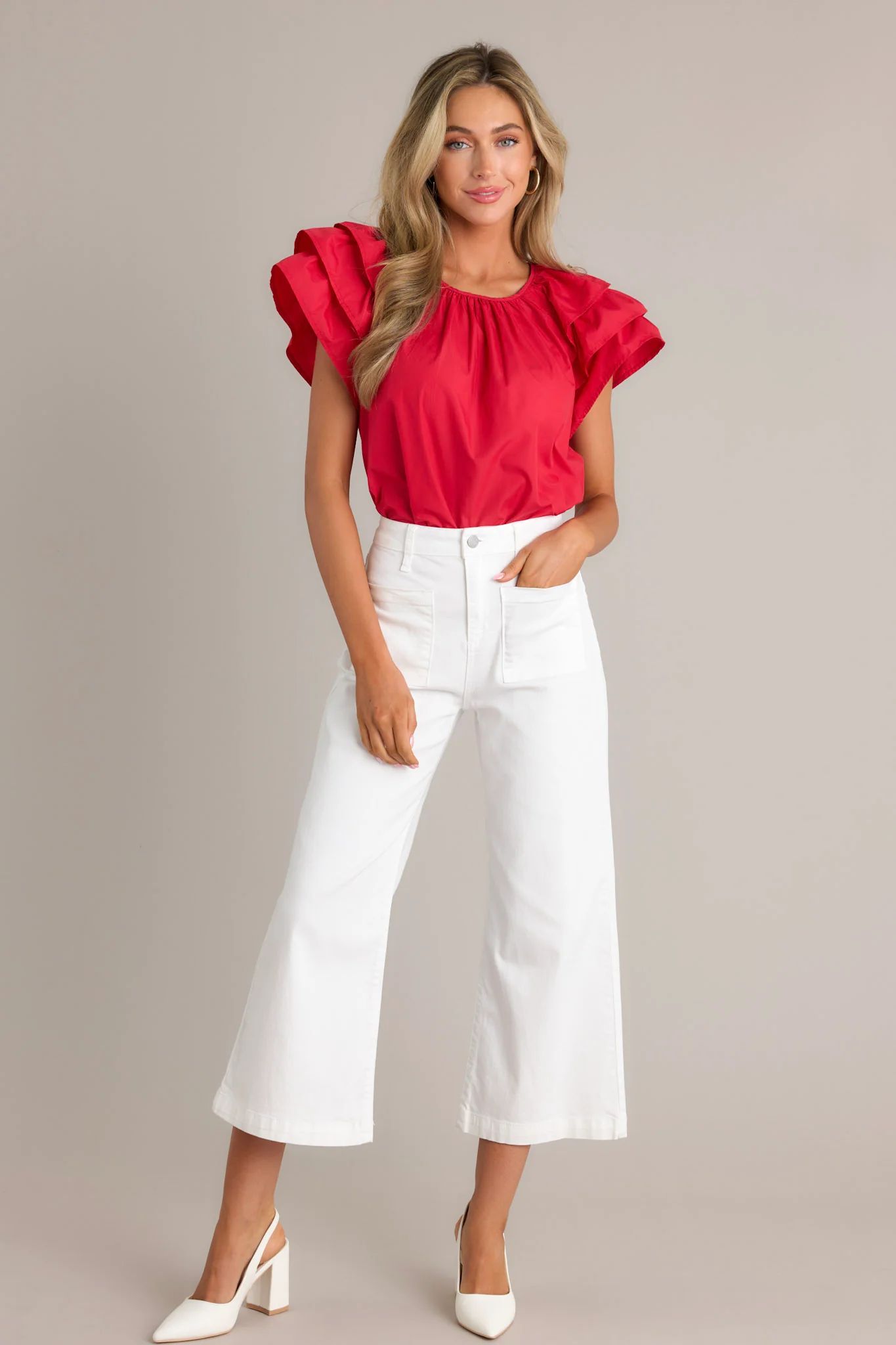 Urban Oasis White Cropped Flare Jeans | Red Dress