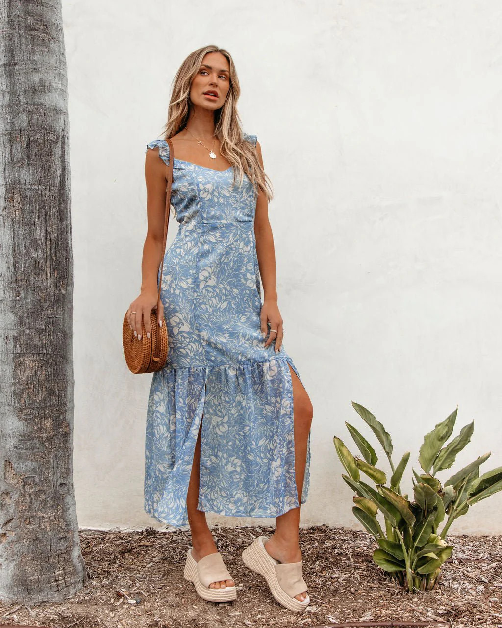 Blue Floral Print Chiffon Midi Dress | Magnolia Boutique