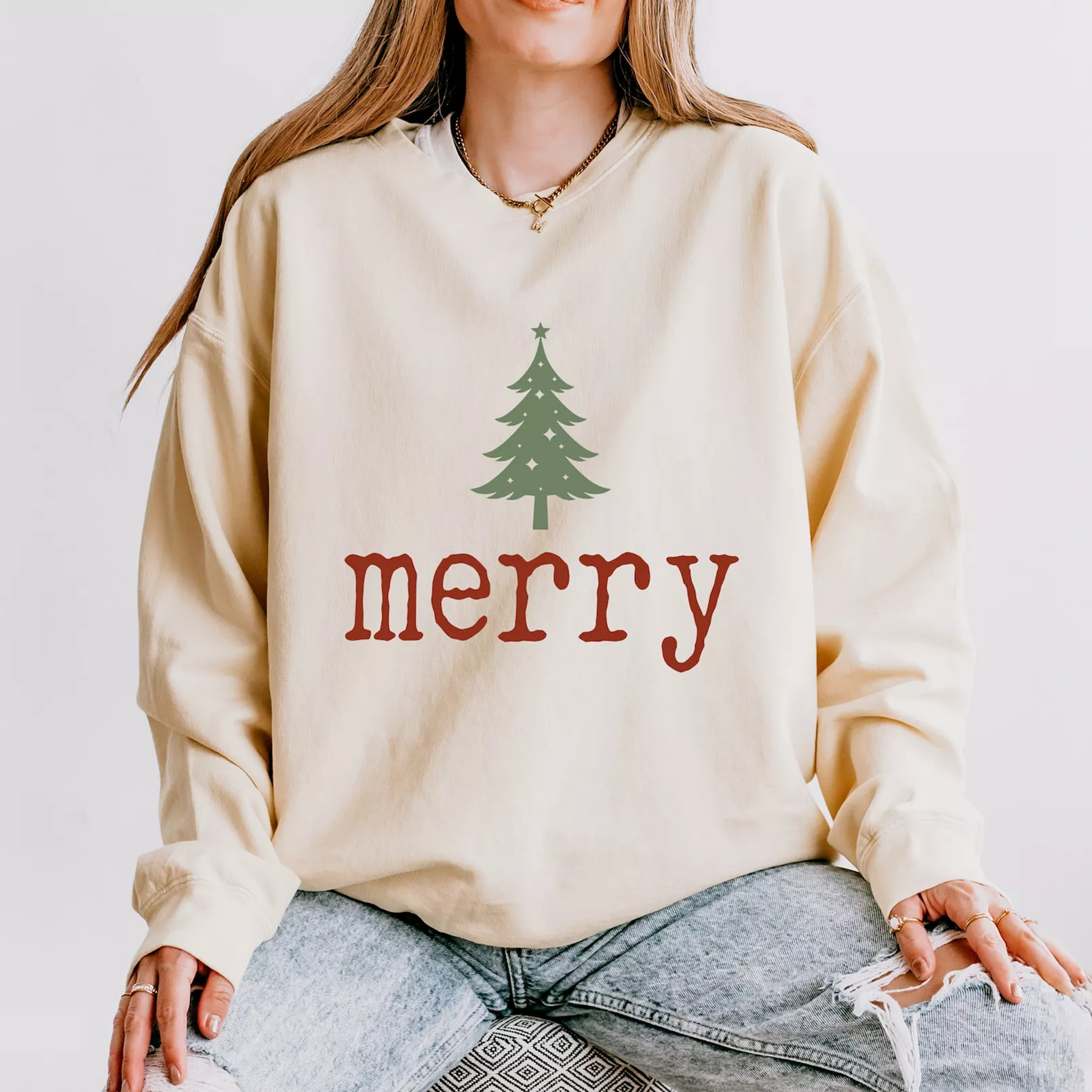 Merry Christmas Tree Stars - Women's Lightweight Garment Dyed Sweatshirt | Kohl's