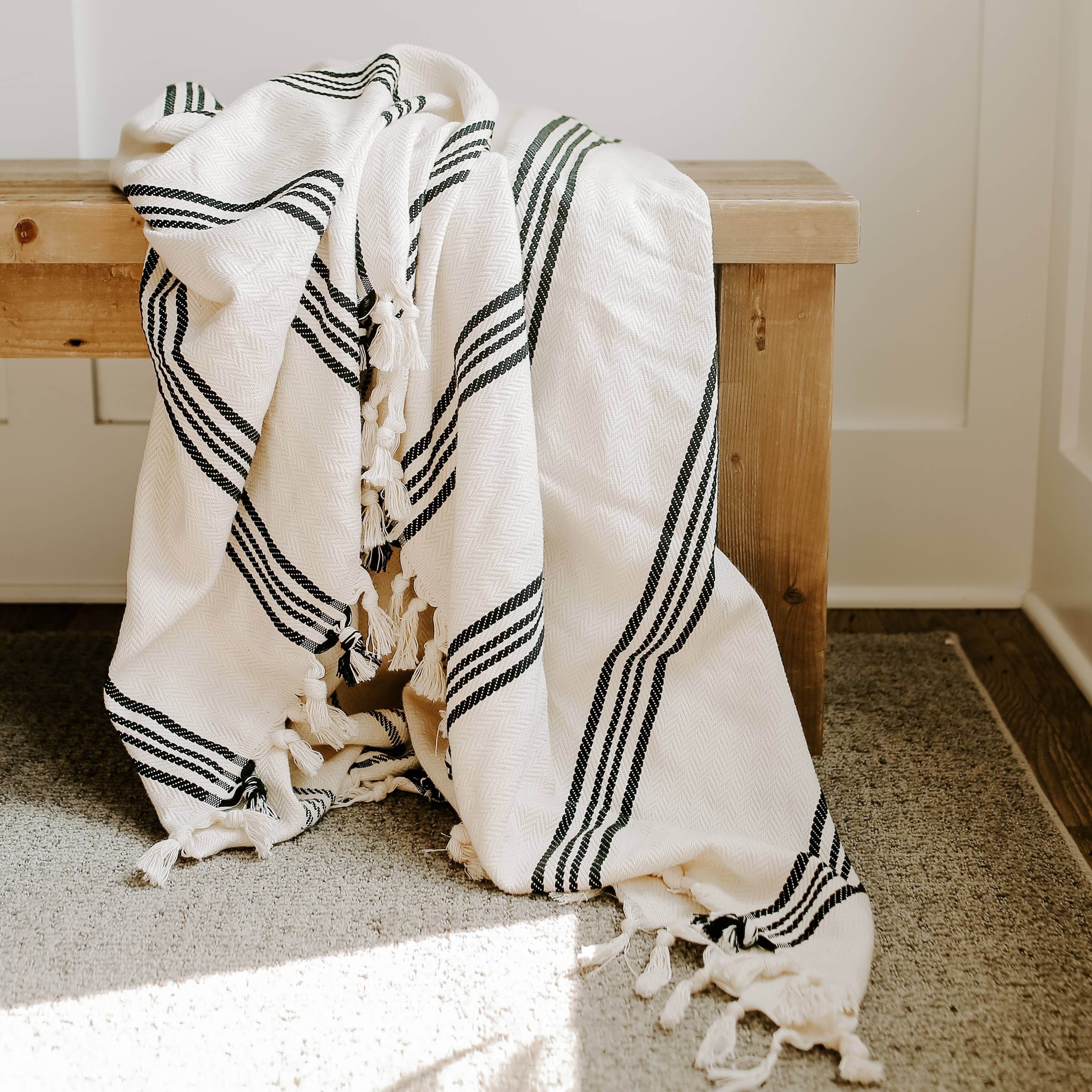 Henley Turkish Cotton Throw Blanket - Four Stripe | The Nested Fig