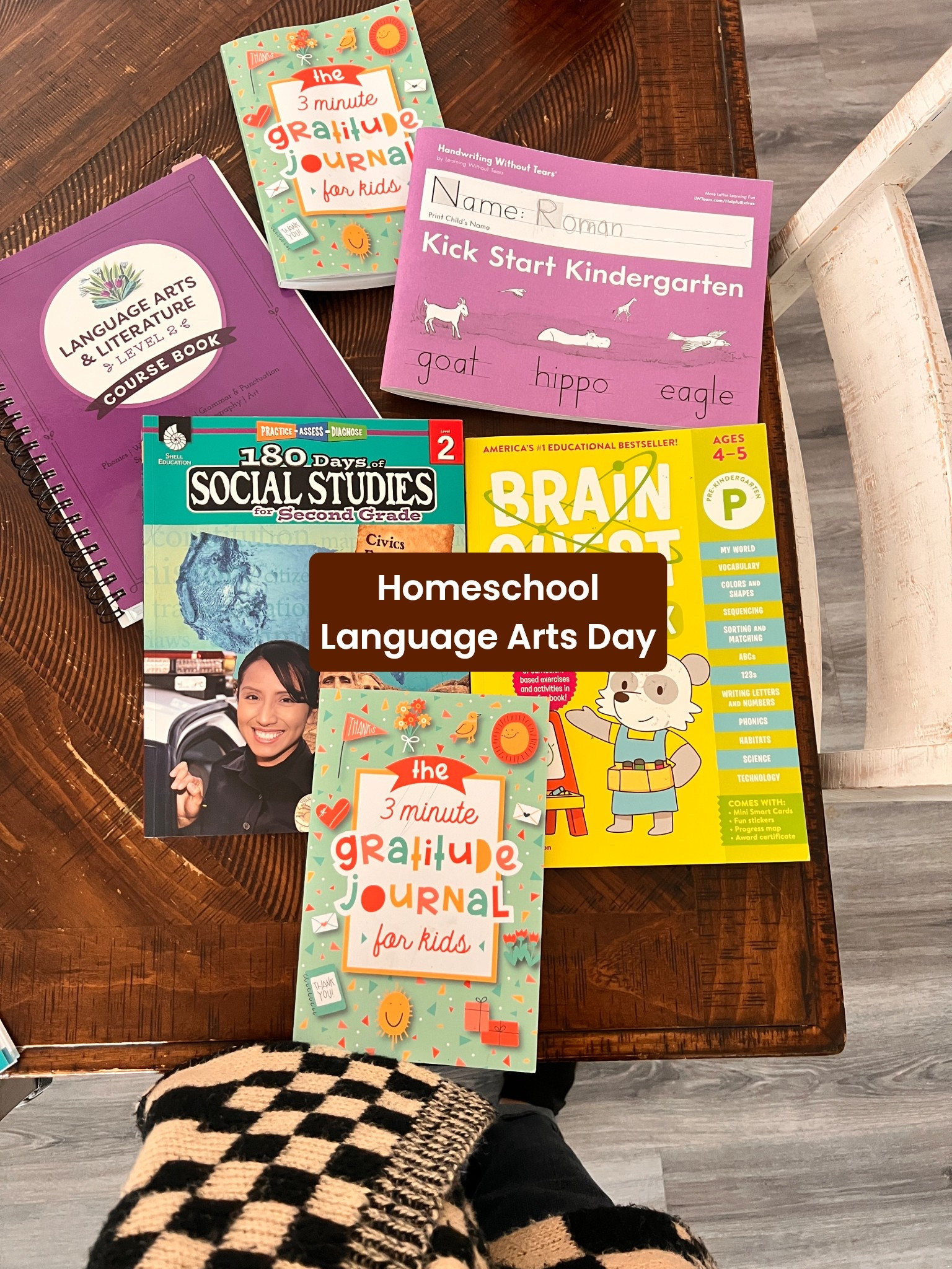 Sharing our homeschool language arts and a little bit of social studies day with you! 

Daily we complete some type of reading comprehension— loving this social studies book because it does both reading comprehension and social studies learning in one! 

My pre-K son LOVES the brain quest workbook. Asking if he can keep going for multiple lessons! 

Gratitude journal is a daily task for each of these homeschool kids! For my pre-k student, I write his answers on a white board with wet erase markers and he copies! 

#LTKdayinmylife #LTKmomlife #LTKKids