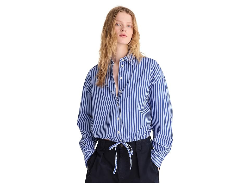 Madewell Drawstring Button-Up Shirt in Poplin Women's Clothing French Blue : 2XL (Women's 18), Cotton | Zappos