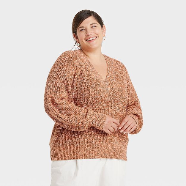 Women's Plus Size V-Neck Pullover Sweater - A New Day™ Rust 3X | Target